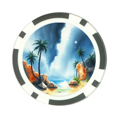 Delicate Watercolor Painting Surreal Oasis Scene With Intense Dramatic Lighting Poker Chip Card Guard from ArtsNow.com Front