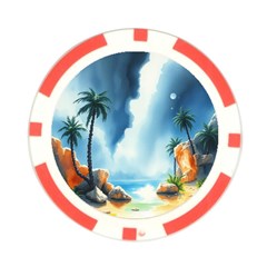 Delicate Watercolor Painting Surreal Oasis Scene With Intense Dramatic Lighting Poker Chip Card Guard from ArtsNow.com Back