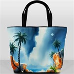 Delicate Watercolor Painting Surreal Oasis Scene With Intense Dramatic Lighting Bucket Bag