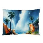 Delicate Watercolor Painting Surreal Oasis Scene With Intense Dramatic Lighting Pillow Case