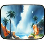 Delicate Watercolor Painting Surreal Oasis Scene With Intense Dramatic Lighting Fleece Blanket (Mini)