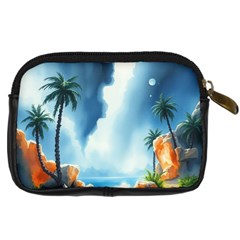 Delicate Watercolor Painting Surreal Oasis Scene With Intense Dramatic Lighting Digital Camera Leather Case from ArtsNow.com Back