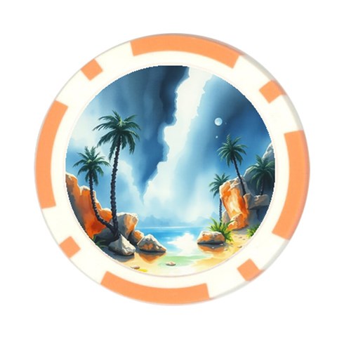 Delicate Watercolor Painting Surreal Oasis Scene With Intense Dramatic Lighting Poker Chip Card Guard (10 pack) from ArtsNow.com Front