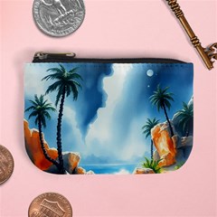 Delicate Watercolor Painting Surreal Oasis Scene With Intense Dramatic Lighting Mini Coin Purse from ArtsNow.com Front