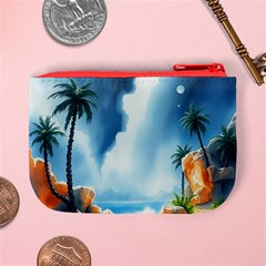 Delicate Watercolor Painting Surreal Oasis Scene With Intense Dramatic Lighting Mini Coin Purse from ArtsNow.com Back