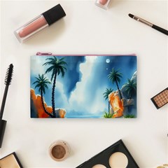 Delicate Watercolor Painting Surreal Oasis Scene With Intense Dramatic Lighting Cosmetic Bag (Small) from ArtsNow.com Front