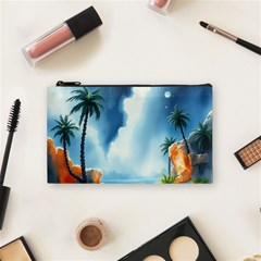 Delicate Watercolor Painting Surreal Oasis Scene With Intense Dramatic Lighting Cosmetic Bag (Small) from ArtsNow.com Front