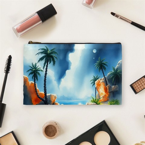 Delicate Watercolor Painting Surreal Oasis Scene With Intense Dramatic Lighting Cosmetic Bag (Medium) from ArtsNow.com Front