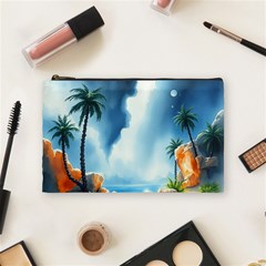 Delicate Watercolor Painting Surreal Oasis Scene With Intense Dramatic Lighting Cosmetic Bag (Medium) from ArtsNow.com Front