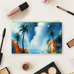 Delicate Watercolor Painting Surreal Oasis Scene With Intense Dramatic Lighting Cosmetic Bag (Medium) from ArtsNow.com Back