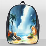 Delicate Watercolor Painting Surreal Oasis Scene With Intense Dramatic Lighting School Bag (Large)