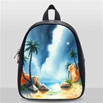 Delicate Watercolor Painting Surreal Oasis Scene With Intense Dramatic Lighting School Bag (Small)