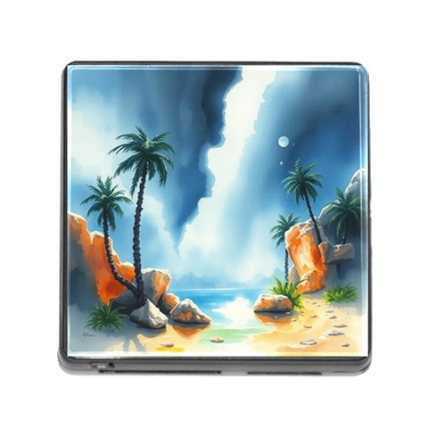 Delicate Watercolor Painting Surreal Oasis Scene With Intense Dramatic Lighting Memory Card Reader (Square 5 Slot) from ArtsNow.com Front