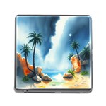 Delicate Watercolor Painting Surreal Oasis Scene With Intense Dramatic Lighting Memory Card Reader (Square 5 Slot)