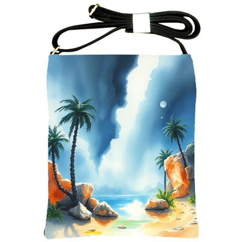 Delicate Watercolor Painting Surreal Oasis Scene With Intense Dramatic Lighting Shoulder Sling Bag from ArtsNow.com Front