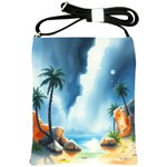 Delicate Watercolor Painting Surreal Oasis Scene With Intense Dramatic Lighting Shoulder Sling Bag