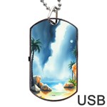 Delicate Watercolor Painting Surreal Oasis Scene With Intense Dramatic Lighting Dog Tag USB Flash (One Side)