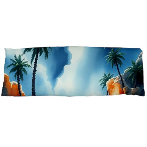 Delicate Watercolor Painting Surreal Oasis Scene With Intense Dramatic Lighting One Side Body Pillow Cases from ArtsNow.com Body Pillow Case