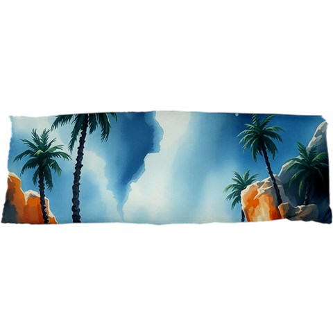 Delicate Watercolor Painting Surreal Oasis Scene With Intense Dramatic Lighting 25 x71  Body Pillow Case Dakimakura (Two Sides) from ArtsNow.com Front