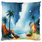 Delicate Watercolor Painting Surreal Oasis Scene With Intense Dramatic Lighting Large Cushion Case (One Side)