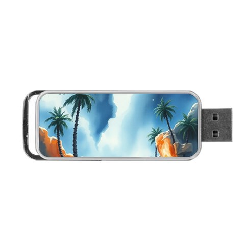 Delicate Watercolor Painting Surreal Oasis Scene With Intense Dramatic Lighting Portable USB Flash (One Side) from ArtsNow.com Front