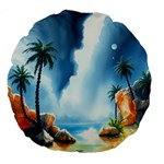 Delicate Watercolor Painting Surreal Oasis Scene With Intense Dramatic Lighting Large 18  Premium Round Cushions