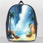 Delicate Watercolor Painting Surreal Oasis Scene With Intense Dramatic Lighting School Bag (XL)