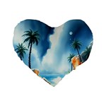 Delicate Watercolor Painting Surreal Oasis Scene With Intense Dramatic Lighting Standard 16  Premium Heart Shape Cushions