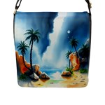 Delicate Watercolor Painting Surreal Oasis Scene With Intense Dramatic Lighting Flap Closure Messenger Bag (L)