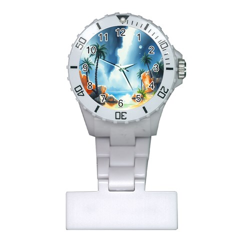 Delicate Watercolor Painting Surreal Oasis Scene With Intense Dramatic Lighting Plastic Nurses Watch from ArtsNow.com Front