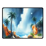 Delicate Watercolor Painting Surreal Oasis Scene With Intense Dramatic Lighting Two Sides Fleece Blanket (Small)