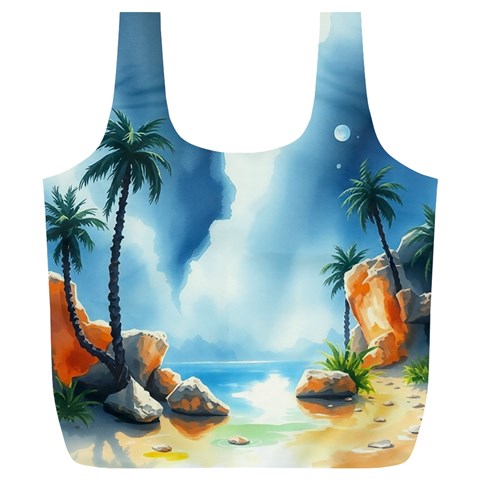 Delicate Watercolor Painting Surreal Oasis Scene With Intense Dramatic Lighting Full Print Recycle Bag (XL) from ArtsNow.com Back