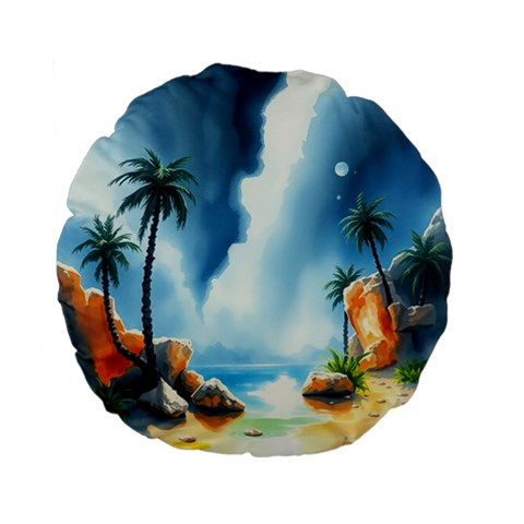 Delicate Watercolor Painting Surreal Oasis Scene With Intense Dramatic Lighting Standard 15  Premium Flano Round Cushions from ArtsNow.com Front