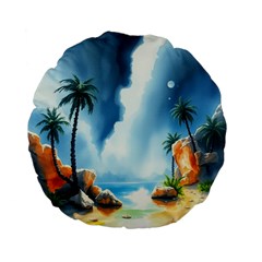 Delicate Watercolor Painting Surreal Oasis Scene With Intense Dramatic Lighting Standard 15  Premium Flano Round Cushions from ArtsNow.com Front