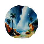 Delicate Watercolor Painting Surreal Oasis Scene With Intense Dramatic Lighting Standard 15  Premium Flano Round Cushions