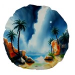 Delicate Watercolor Painting Surreal Oasis Scene With Intense Dramatic Lighting Large 18  Premium Flano Round Cushions