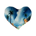 Delicate Watercolor Painting Surreal Oasis Scene With Intense Dramatic Lighting Standard 16  Premium Flano Heart Shape Cushions