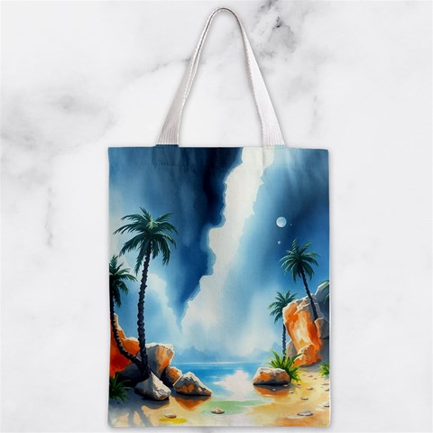 Delicate Watercolor Painting Surreal Oasis Scene With Intense Dramatic Lighting Zipper Classic Tote Bag from ArtsNow.com Front