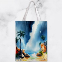 Delicate Watercolor Painting Surreal Oasis Scene With Intense Dramatic Lighting Zipper Classic Tote Bag from ArtsNow.com Front