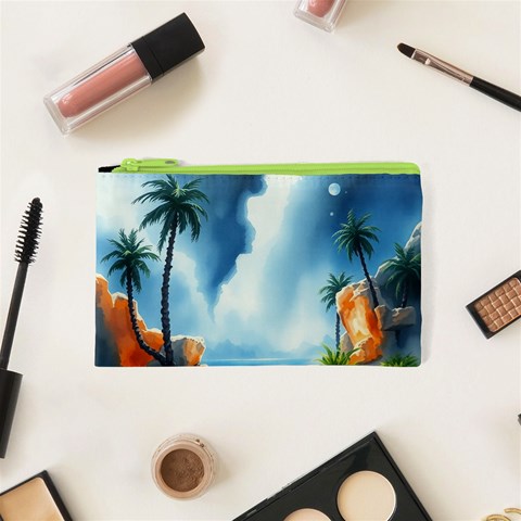 Delicate Watercolor Painting Surreal Oasis Scene With Intense Dramatic Lighting Cosmetic Bag (XS) from ArtsNow.com Front