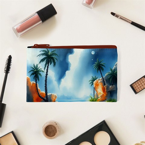 Delicate Watercolor Painting Surreal Oasis Scene With Intense Dramatic Lighting Cosmetic Bag (XS) from ArtsNow.com Front