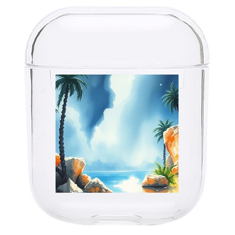 Delicate Watercolor Painting Surreal Oasis Scene With Intense Dramatic Lighting Hard PC AirPods 1/2 Case from ArtsNow.com Front