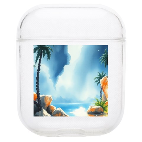 Delicate Watercolor Painting Surreal Oasis Scene With Intense Dramatic Lighting Soft TPU AirPods 1/2 Case from ArtsNow.com Front