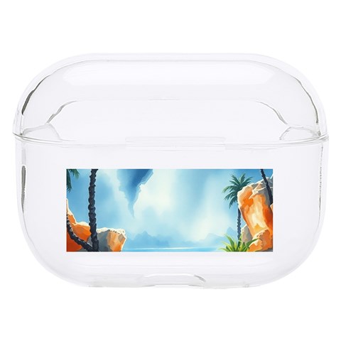 Delicate Watercolor Painting Surreal Oasis Scene With Intense Dramatic Lighting Hard PC AirPods Pro Case from ArtsNow.com Front