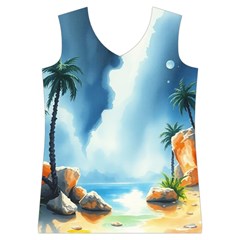 Delicate Watercolor Painting Surreal Oasis Scene With Intense Dramatic Lighting Women s Basketball Tank Top from ArtsNow.com Front