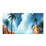 Delicate Watercolor Painting Surreal Oasis Scene With Intense Dramatic Lighting Satin Wrap 35  x 70 