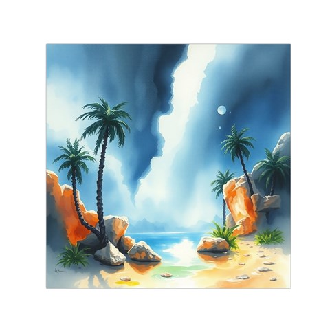 Delicate Watercolor Painting Surreal Oasis Scene With Intense Dramatic Lighting Square Satin Scarf (30  x 30 ) from ArtsNow.com Front