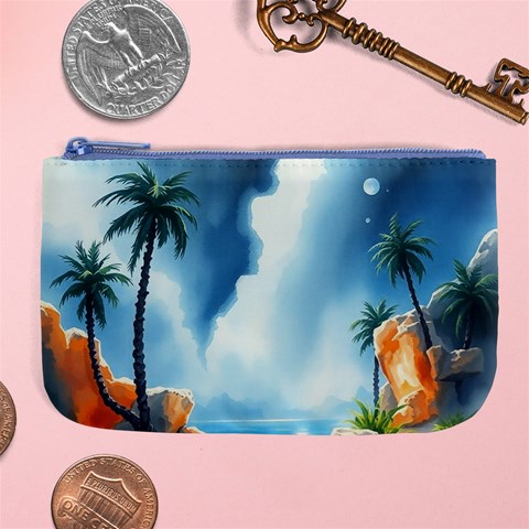 Delicate Watercolor Painting Surreal Oasis Scene With Intense Dramatic Lighting Large Coin Purse from ArtsNow.com Front