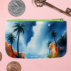 Delicate Watercolor Painting Surreal Oasis Scene With Intense Dramatic Lighting Large Coin Purse from ArtsNow.com Back