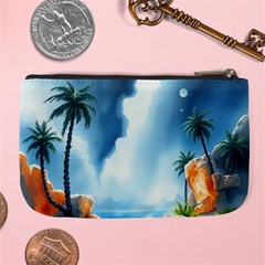 Delicate Watercolor Painting Surreal Oasis Scene With Intense Dramatic Lighting Large Coin Purse from ArtsNow.com Back